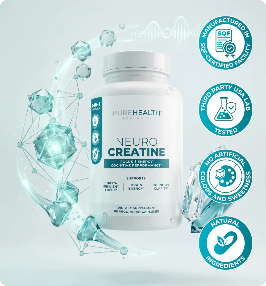 NeuroCreatine bottle with quality badges